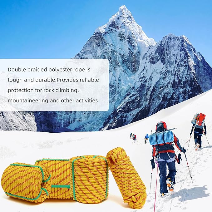 Arborist Rope, 1/2 Inch x 100 Feet Double Braided Climbing Rope Polyester for Outdoor, Climbing, Hiking, Swing, Tree Work, Halyard, Sailing etc(Yellow)