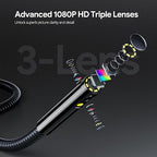 DEPSTECH Endoscope, 7'' IPS Screen Borescope Camera with Light, Triple-Lens Inspection Camera with Sound Recording, 1080P HD 7.9 mm Snake Camera, 16.5ft Gooseneck Camera for Automotive Wall Pipe HVAC