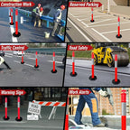 CJ Safety 44" inch Orange PE Delineator Post Cone, Heavy Duty Recycled Rubber Base, 10" Reflective Band, Pipe Insulation, Safety cones, Traffic cones for No Parking (Set of 3 Pack)