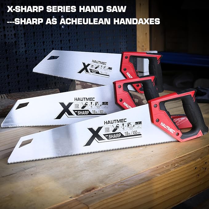 HAUTMEC 16-Inch X-Sharp Pro Hand Saw, Universal Wood Saw with 11 TPI Triple Ground Teeth & Ergonomic Handle,Multi-Purpose Handsaw for Wood, PVC, Plastic – HT0152