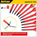 HURRICANE 1000V Insulated Electrician Screwdriver Set, All-in-One Premium Professional 13-Pieces CR-V Magnetic Phillips Slotted Pozidriv Torx Screwdriver