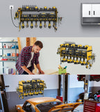 JUNNUJ Large Pegboard Power Tool Organizer with Charging Station, 8 Drills Driver and Tools Battery Holder Wall Mount with 8 Outlet Power Strip, Yellow 3-Layer Shop Garage Storage Utility Rack