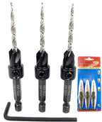 FTG USA Countersink Drill Bit Set 3 Pc #6 (9/64") with Tapered Drill Bits for Woodworking