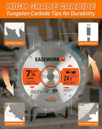 EASEWORK 7-1/4 Inch Circular Saw Blade, 24T, 40T, 60T, 5/8" Arbor, ATB Carbide Teeth, 3-Pack, Ideal for Softwood & Hardwood Crosscutting, Fits DEWALT DCS570B, DCS577B, DWA171424, Diablo D0740A