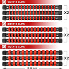 ALOANES 18 PC ABS Socket Organizer, 1/2", 3/8", & 1/4" Drive Racks, Heavy Duty Socket Holders with Red Clips