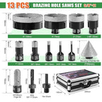Diamond Hole Saw Kit Tile Drill Bits, 13 PCS Diamond Core Drill Bits Set 6/8/10/19/25/35/51/75/100mm+50mm Chamfer Saw +20mm Finger Bit+SDS Adapter Porcelain Hollow Drill Hole Saw for Ceramic, Granite