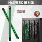 ALOANES 1/2-Inch Drive Magnetic Socket Organizer, Heavy Duty Aluminum Socket Rail Organizer, 360° Swivel Clips Socket Holder Kit for Tool Box, 1/2 Inch Socket Holder x 12 Clips (Green)