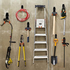Garage Hooks, 12 Pack Wall Storage Hanger with 2 Extension Cord Straps, Heavy Duty Tool Holder for Utilities Organization, Wall Mount Rack for Garden Lawn Tools, Ladders, Bike, Ski (Orange)