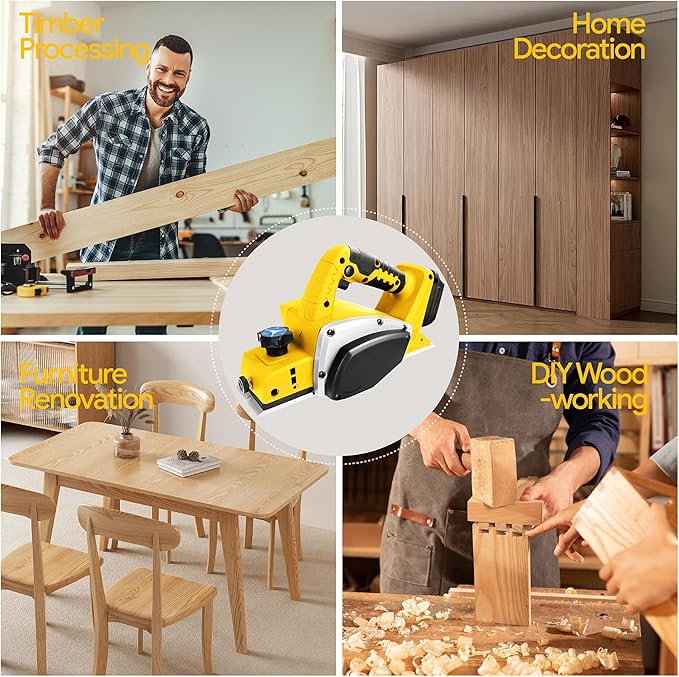 Cordless Handheld Planer Compatible with Dewalt 20V Max Battery(No Battery) Electric Power Planer, Brushless 15000RPM Portable 3-1/4 Inch Power Wood Planer for Woodworking,Carpenter Home DIY