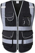 JKSafety 9 Multi-Functional Pockets Zipper Front Safety Vest With Reflective Strips Meet ANSI/ISEA Standards (150-Black, 3X-Large)