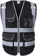 JKSafety 9 Multi-Functional Pockets Zipper Front Safety Vest With Reflective Strips Meet ANSI/ISEA Standards (150-Black, 3X-Large)