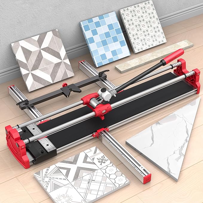 SHIJING 48'' Double Track Manual Tile Cutter with Laser Cutting Guide Porcelain Tile Cutter with Split Platen,Double Aluminum Base