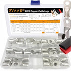 SVAAR 0 Gauge 1 Gauge 2 Gauge Tinned Copper Wire Lugs with 5/16" and 3/8" Stud Ring Terminals Battery Copper Cable Lugs Battery Terminal Connectors Heavy Duty Crimp Cable Ends with 3:1Heat Shrink Tube