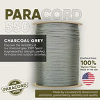 The Paracord Store | Type III 550 Paracord - 250 FT Spool, Charcoal Grey | Heavy Duty 7 Strand Tactical Paracord - USA Made Nylon Outdoor Parachute Cord for Camping, Fishing & More - Survival Cord