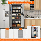 Metal Garage Storage Cabinet with Pegboard, 71''H*32" W*16" D Rolling Tool Cabinets on Wheels with 5 Adjustable Shelves for Garage Home Warehouse Utility Room, Assembly Required,Black and Grey
