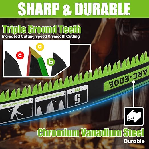 15-Inch Arc Curved Reciprocating Saw Blades Set with Storage Box – 5 Pieces, 5 TPI, CR-V Steel for Tree Trimming & Wood Pruning