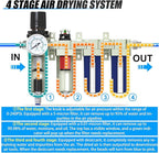 4 Stage Heavy Duty Industrial Grade 3/4" NPT Air Drying System, Auto Drain,Coalescing Filter,Particulate Filter,Double Desiccant Dryer and Air Regulator For Plasma Cutter and Paint Spray