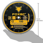 FOXBC 12 Inch Miter Saw Blade 100 Teeth Ultimate Polished Finish Saw Blade for Wood with 1 Inch Arbor