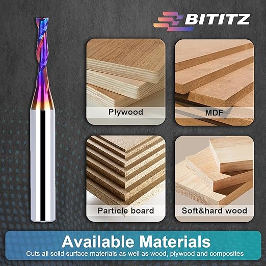2PCS Upcut Spiral Router Bit 1/4 Inch Shank 1/8 Inch Cutting Diameter 1/2 inch Cutting Length with Extra Long Life Coating CNC Router Bits End Mill for Wood Cutting, Slot Mortise, Engraving