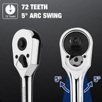 WORKPRO 1/4-Inch Drive Ratchet, Quick-Release Reversible Ratchet Wrench, 72-Tooth 1/4 Drive Ratchet Handle, Chrome Alloy Made, Cr-Mo Head, Full Polished