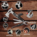 HANSHI Camping Axe Multitool with YG10 Tungsten Steel Replaceable Wire Cutters for Gift,17 in 1 Multi Tool with Spring-Action Pliers,Knife,Screwdriver,Flint Rob,Safty Whistle with Nylon Sheath (Black)