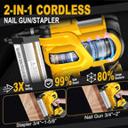 SILVEL 18 Gauge Cordless Brad Nailer, 2 in 1 Cordless Nail Gun/Electric Stapler, 2 * 4.0Ah Battery Powered Nail Gun, Fast Charging for Woodworking,Home Improvement, YELLOW