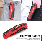WORKPRO Folding Utility Knife, Quick Change Box Cutter, Razor Knife for Cartons, Cardboard, Boxes, Blade Storage in Aluminum Handle, 13 Extra Blades Included (Red)