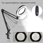 Magnifying Glass with Light and Stand, 3 Color Modes Stepless Dimmable, 5-Diopter Glass Lens, Adjustable Swivel Arm, LED Magnifier Desk Lamp for Close Work, Repair, Crafts, Reading - Long