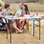 AHB 50" Folding Outdoor Fish Cleaning Table with Sink, Camping Kitchen Station Collapsible Faucet & Stainless Sprayer with 4pcs Fish Cleaning Kit for Camping, Picnic, Beach & Patio