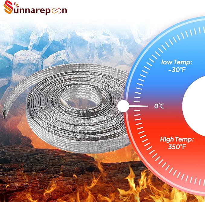 Tinned Copper Wire Shielding Sleeve, Expandable Ground Strap Wiring Braided Sleeving Metal Mesh Sheathing Cabling Wiring Protector (5/16inch - 20ft)