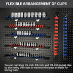 Socket Organizer Drive ABS Tools - Blue Socket Holder, Premium Quality 9 Pieces Socket Holders Kit 1/4-Inch x 48 Clips, 3/8-Inch x 45 Clips, 1/2-Inch x 36 Clips