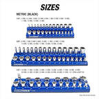 OEMTOOLS 22486 3 Piece Metric Magnetic Socket Tray Set, Magnetic Socket Organizer Holds Up to 75 Sockets in 1/4", 3/8", and 1/2" Sizes, Blue Magnetic Socket Holders