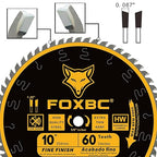 FOXBC 10 Inch Thin Kerf Fine Finish Crosscut Table Saw Blade, 60-Tooth ATB, with 5/8-Inch Arbor