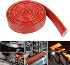 Insulation Heat Shielded Fire Thermo Armor Fire Sleeve Silicone Coated Fiberglass Heat Protection for Automotive Hose Lines & Electrical Wiring-（Red 3/4" ID x5FT）