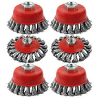 4 Inch Wire Wheel Cup Brush Set for Grinder, WENORA 6 Pack Wire Wheels for 4 1/2 Angle Grinder -5/8 Inch Threaded Arbor -0.02 Inch Carbon Steel Brush for Heavy Cleaning Rust Stripping