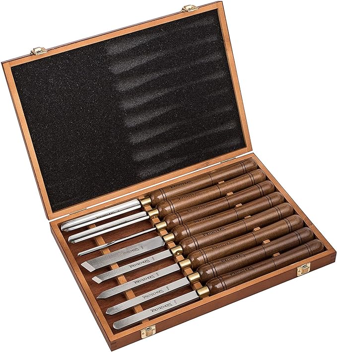 8-Pieces HSS Wood Turning Tools Lathe Chisel Set with Wooden Box