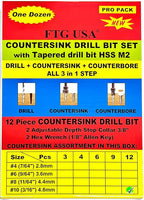 FTG USA 12 Pc #10 (3/16") Countersink Drill Bit Set for Wood with Tapered Drill Bit