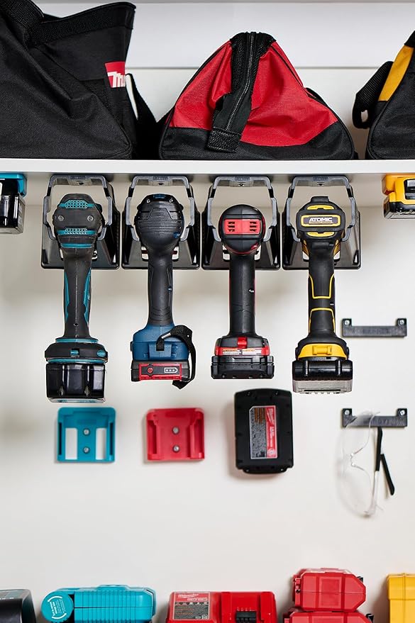 Drill Holder, Power Tool Organizer, Utility Storage Rack | Universal Wall Mount Cordless tools holder fits most drills like Milwaukee Drill (2-PACK) (Red)