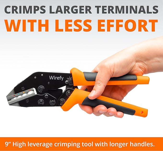 Wirefy Crimping Tool Set 11 PCS - High Leverage Wire Crimper 9" - Heat Shrink, Nylon, Insulated Flag, Non-Insulated Connectors
