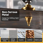 Titanium Step Drill Bit, 1/4" to 1-3/8" Spiral Flute Step Bit for Metal, 10 Sizes HSS Step Drill Unibit