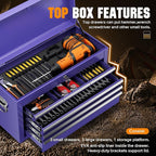 Crownland 8-Drawer Rolling Tool Chest with Wheels, Lockable 2 in 1 Detachable Tool Cabinet wit Drawers and Black Liners, Garage Top Toolbox & Bottom Storage Cart with Side Hooks(Purple)