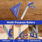 Square Combination Woodworking Tools, 7inch Carpenter Square Wood Working Tools and Accessories, 12inch Square Ruler, Includes 2-in-1 Carpentry Pencil, Protractor Angle Ruler Carpentry Tool