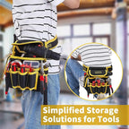 Tool Pouch with Belt, 9 Pocket Heavy Duty Tool Belt, Waterproof Electrician Tool Pouch,Utility Belt Single Side Belt Pouch for Electrician/Carpenter/Construction (Black Yellow)