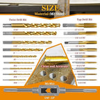 18Pcs SAE Drill and Tap Set with 1Pc Tap Wrench, M2 HSS Thread Tap Set from 6-32 UNC to 1/2"-13 UNC, Combination of Drill and Tap Set for Metal,with Metal Indexed Box