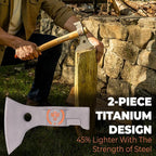 Titanium Camping Axe - 18" & 11.5" Wood Hickory Handles - Tomahawk Axe Hammer End - 2-Piece Slip-Fit Design - Includes Blade Sheath and 2 Handles - Survival Axe