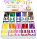 KMUYSL 160 Count Washable Markers Bulk, 10 Assorted Colors - Broad Line Conical Tip Coloring Markers for Kids, School Art Supplies & Back to School Supplies, Teacher Classroom Must Haves