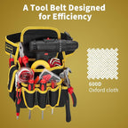 Tool Pouch with Belt, 9 Pocket Heavy Duty Tool Belt, Waterproof Electrician Tool Pouch,Utility Belt Single Side Belt Pouch for Electrician/Carpenter/Construction (Black Yellow)