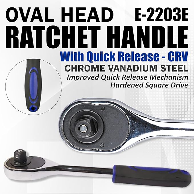 Socket Wrench, 1/2 Drive Ratchet Socket Wrench Dual Drive Ratchet Handles Wrenches with Soft Grip Locking Handle E-2203E