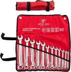 12-Piece Wrench Set, Metric and Standard Combination Wrench Set,Mirror Polished Finish CR-V Professional Spanner,Wrench Tool Set with Organizer Rack and Rolling Pouch