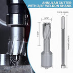KEENTECH Carbide-Tipped Annular Cutter, 9/16" Diameter x 1-3/8" Depth, 3/4" Weldon Shank (2 Flat), High Speed Cutting TCT Mag Drill Bit with Pilot Pin for Harder Material, Stainless Steel, Cast Iron